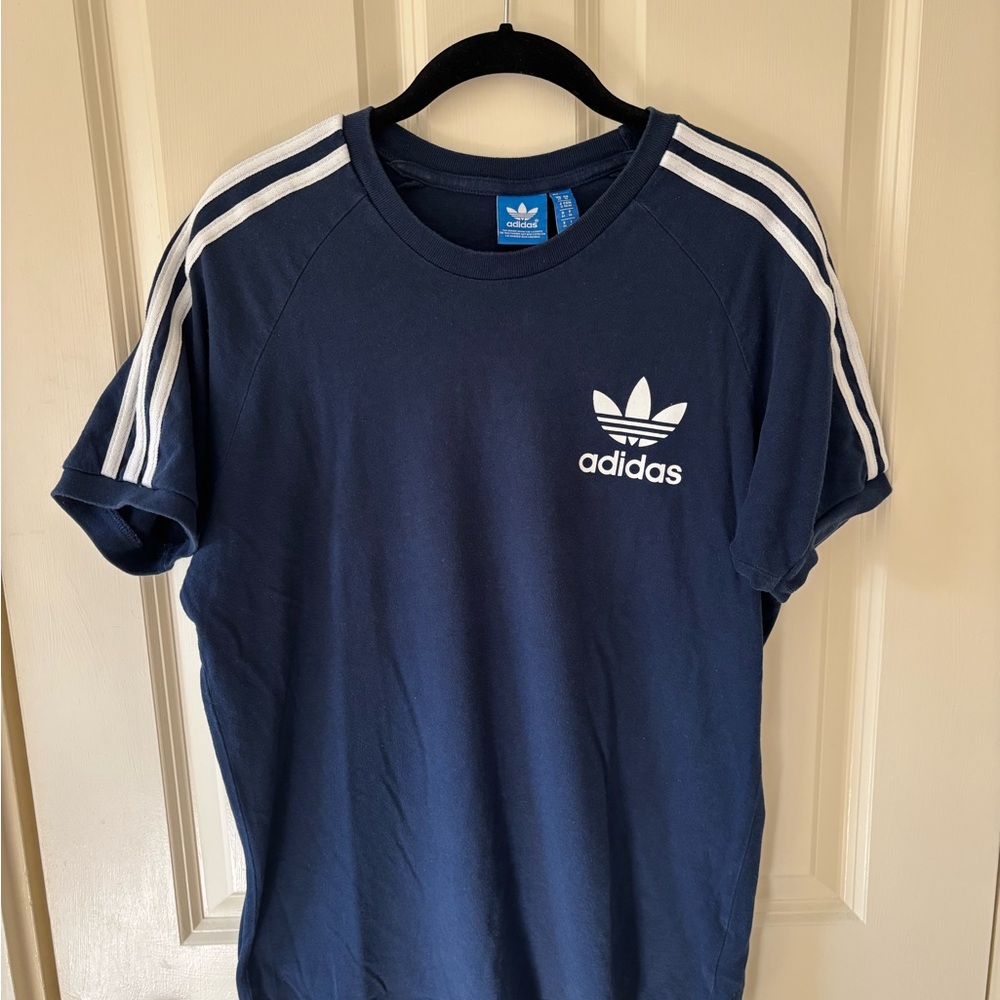 Adidas Men's Dark Blue Tee with White Accents